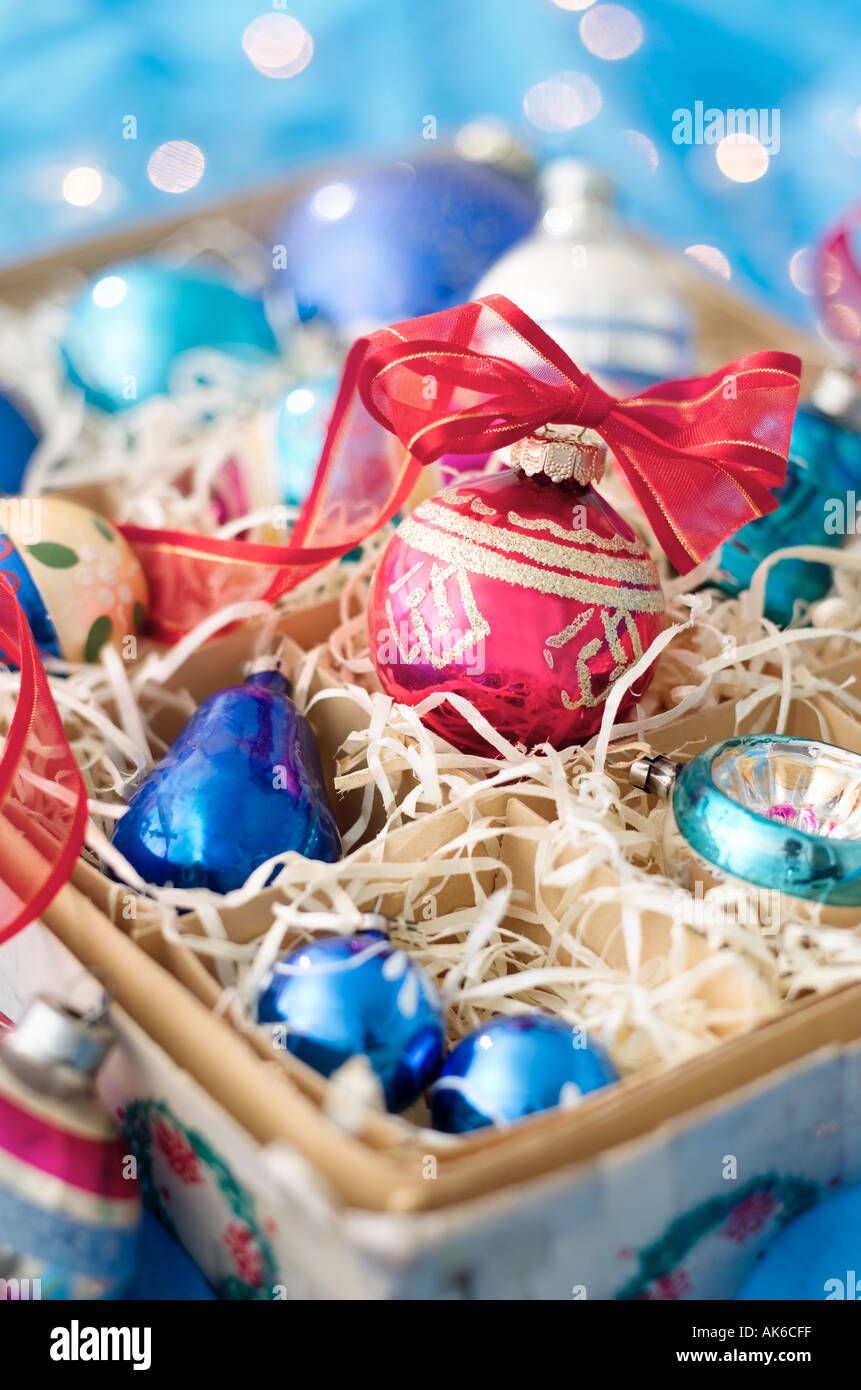 Christmas Ornaments in a Box Stock Photo Alamy