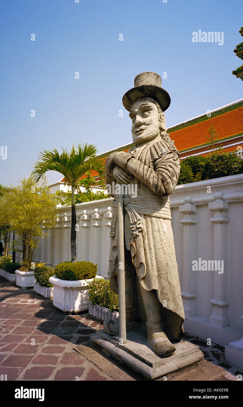 Bangkok Thailand - A Farang guard statue at Wat Pho Bangkok, reputedly a depiction of the famous explorer Marco Polo Stock Photo