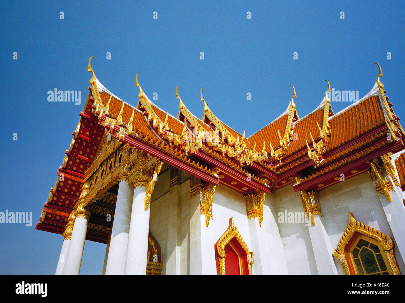 Bangkok Thailand The layered roof of Wat Benchamabophit in Bangkok