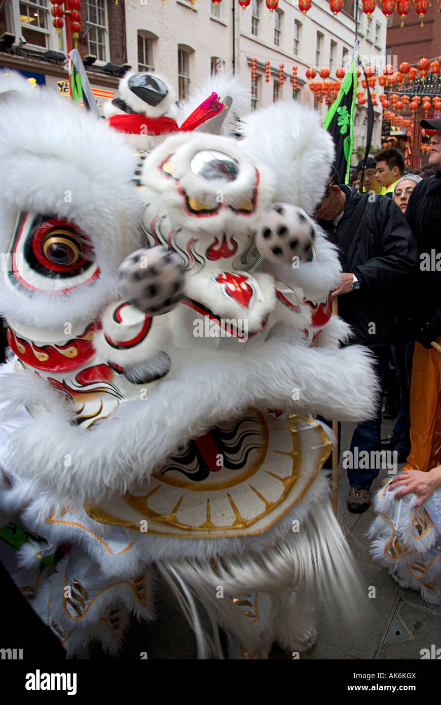 Lucky White Dragon in Chinatown, London Chinese New Year Stock Photo