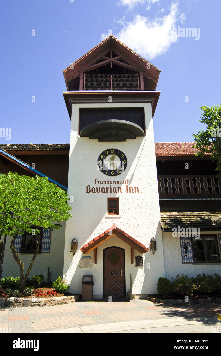 The clock tower of the Bavarian Inn Frankenmuth Michigan MI Stock Photo