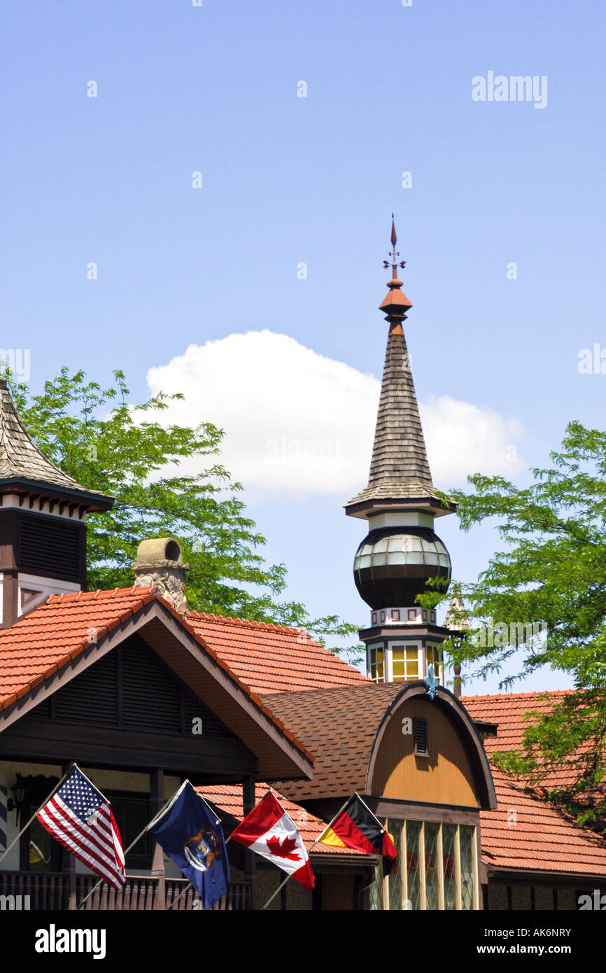 Typical Austro Bavarian architecture in Frankenmuth Michigan MI Stock Photo