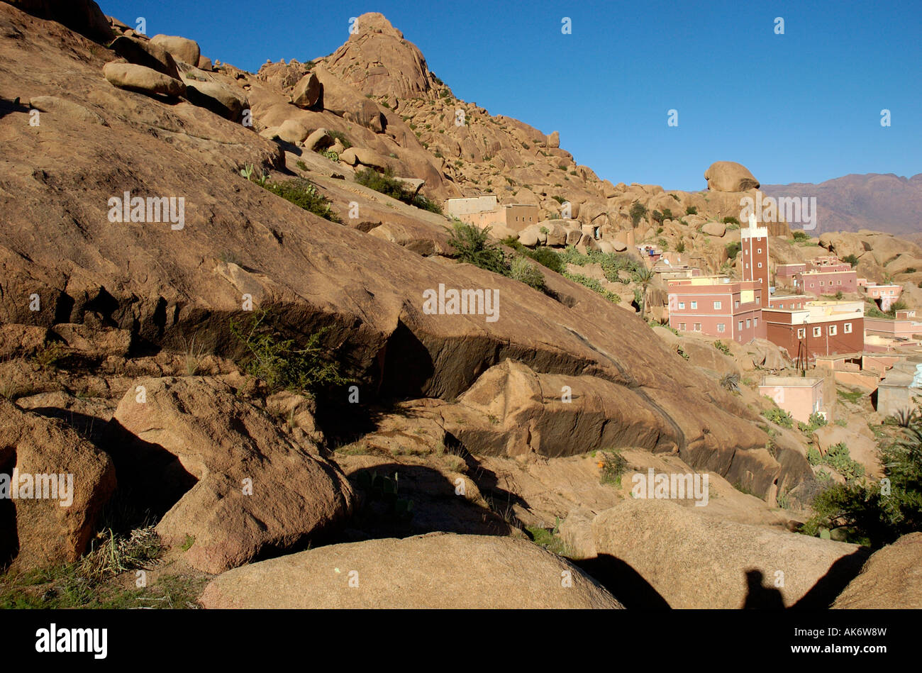 Aday village among granite outcrops near Tafraoute Morocco Stock Photo