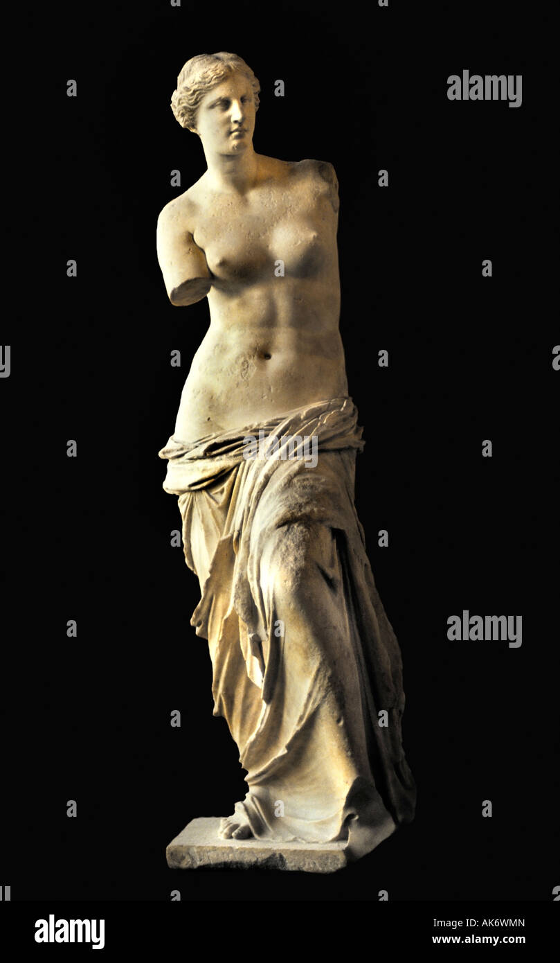 Venus de Milo Greek 130 BC Aphrodite of Milos Greek goddess of love and beauty, Melos Island, Cyclades, Greece ( height - 202 cm) Stock Photo