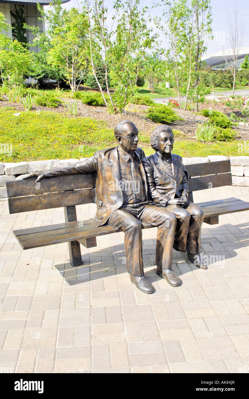 Bronze statues of Frederik and Lena Meijer at their gardens in Grand Rapids Michigan MI Stock Photo