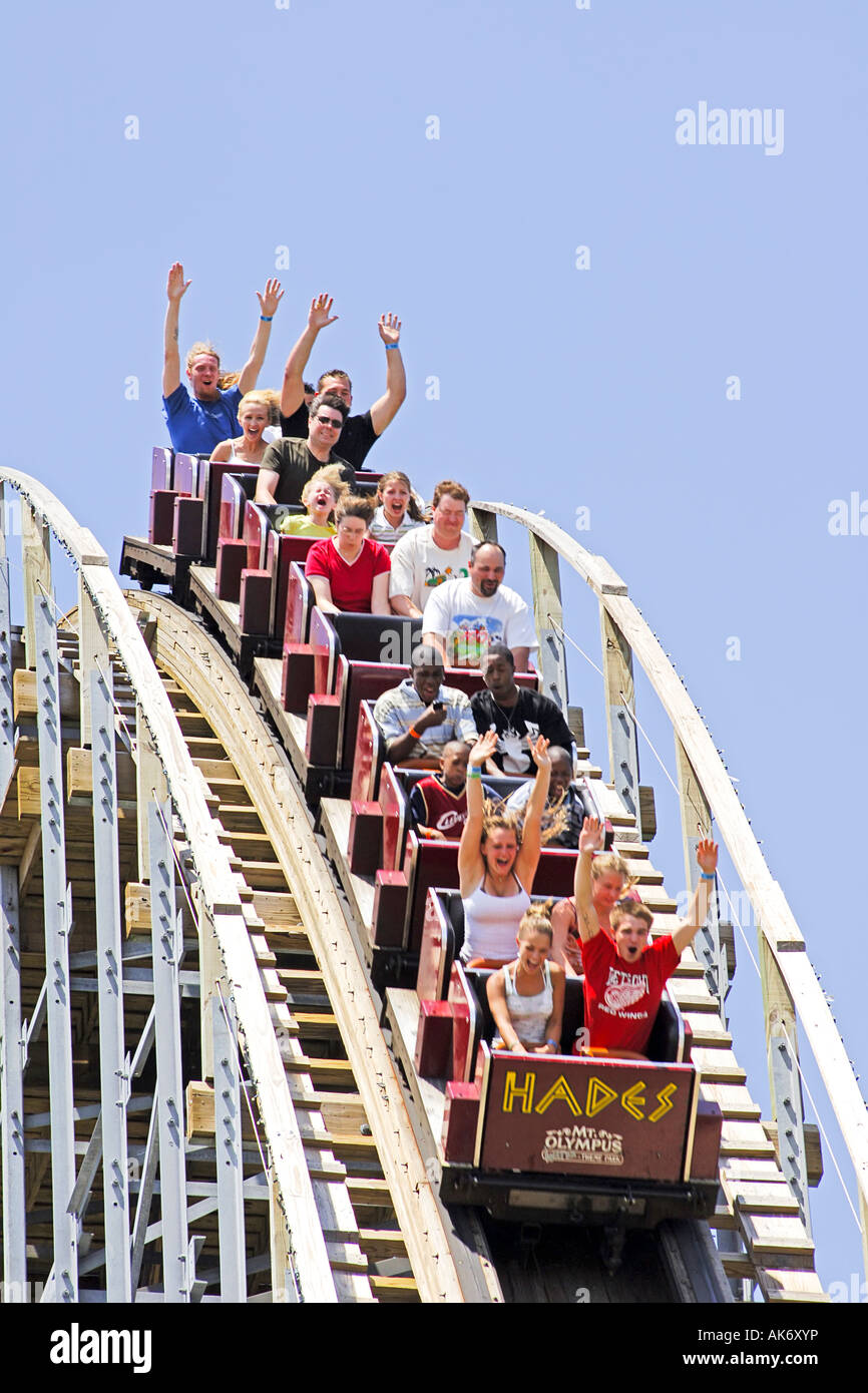 People having fun on a Rollercoaster at one of the Theme Parks in the  Wisconsin Dells WI Stock Photo - Alamy