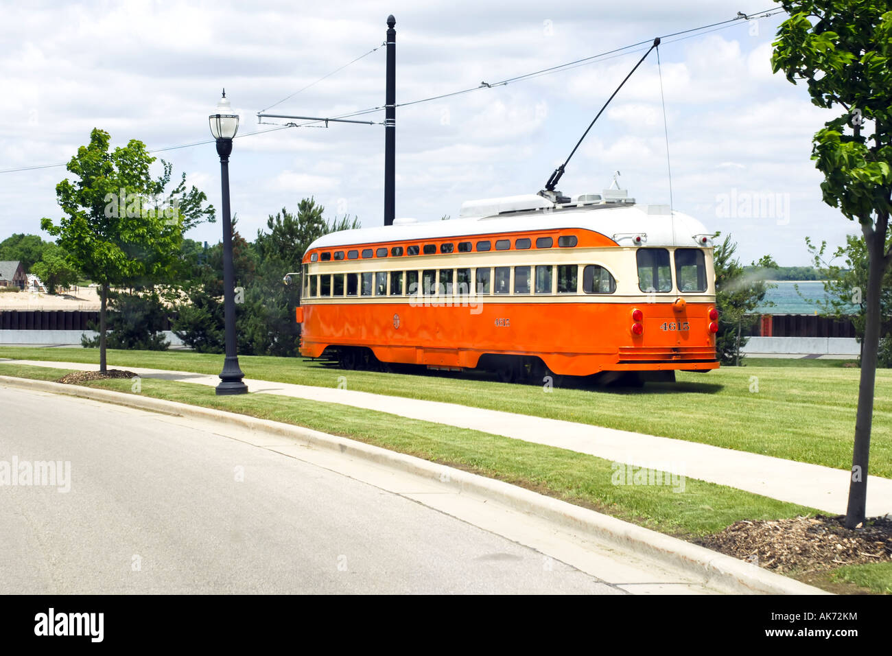 Environmentally friendly Electric powered trolley cars in downtown ...