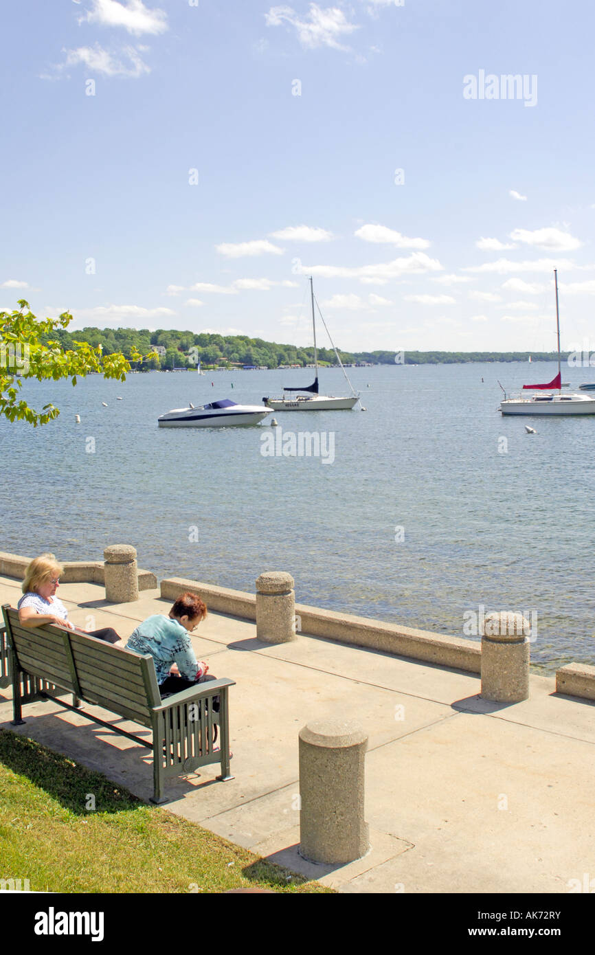 Geneva Lake Park is a popular place to relax during the summer months