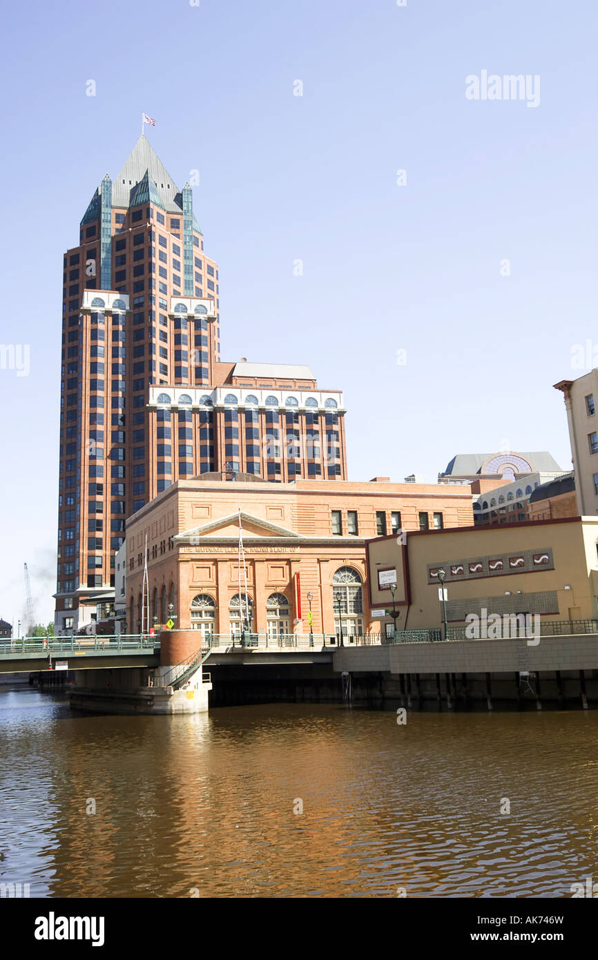 Downtown Milwaukee split in half by the Milwaukee River Wisconsin WI