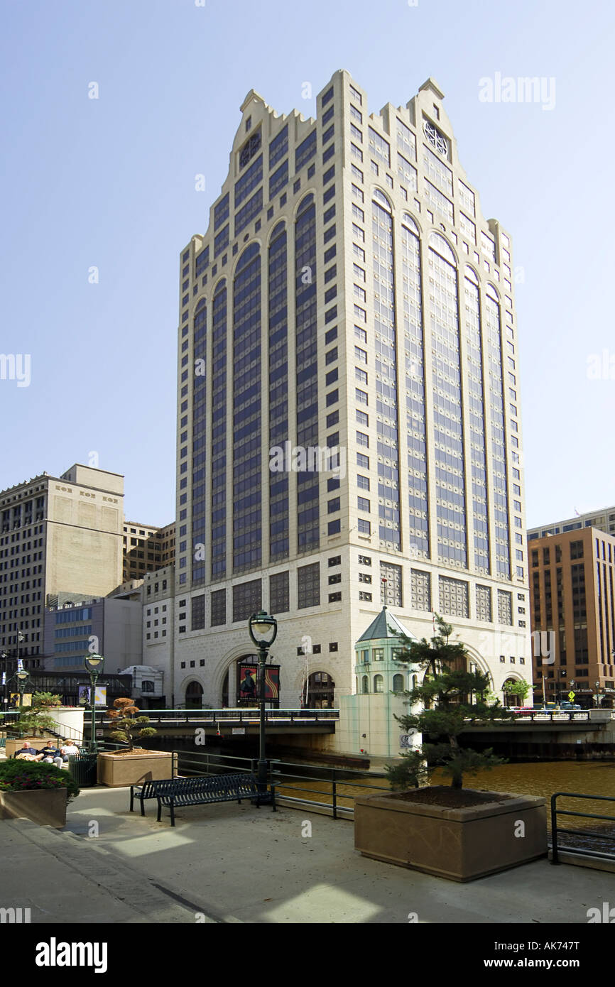 Downtown Milwaukee split in half by the Milwaukee River Wisconsin WI