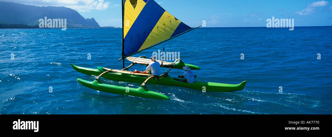 Outrigger Sailing Canoe Hanalei Bay Kauai Hawaii Stock Photo Alamy