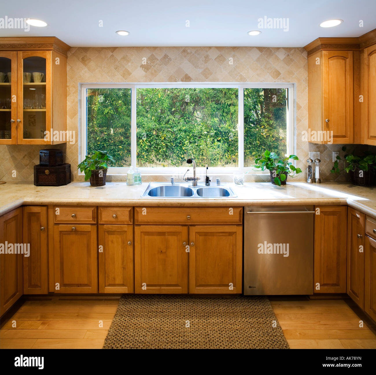 Traditional Kitchen with Hardwood Floors Stock Photo Alamy