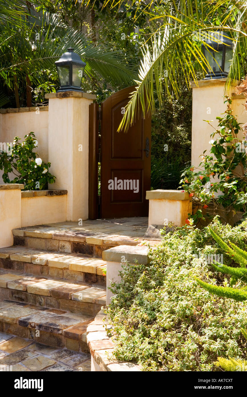Front Gate and Steps to Spanish Style Home Stock Photo Alamy