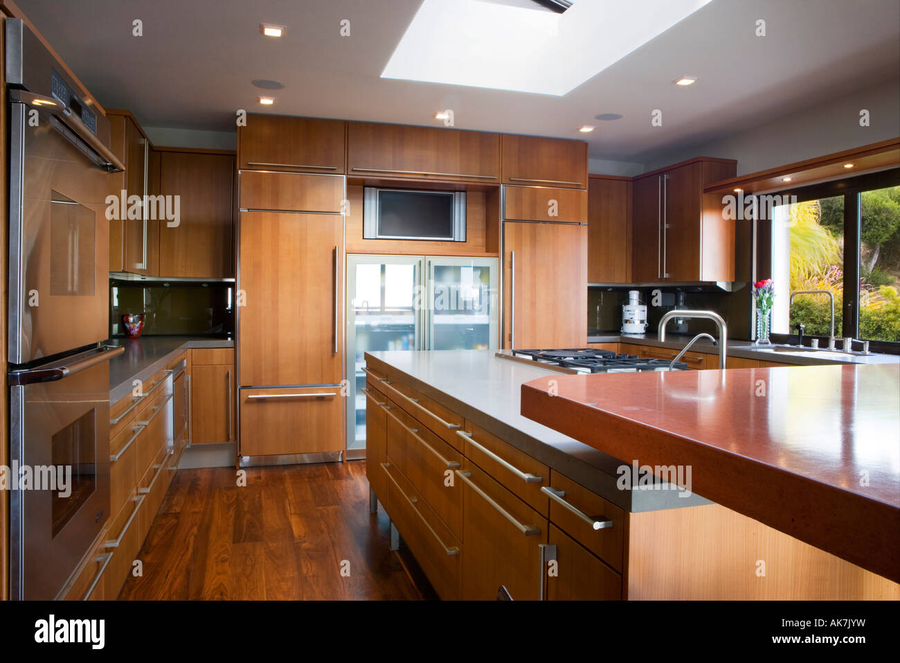 Modern Kitchen with Hardwood Floors Stock Photo