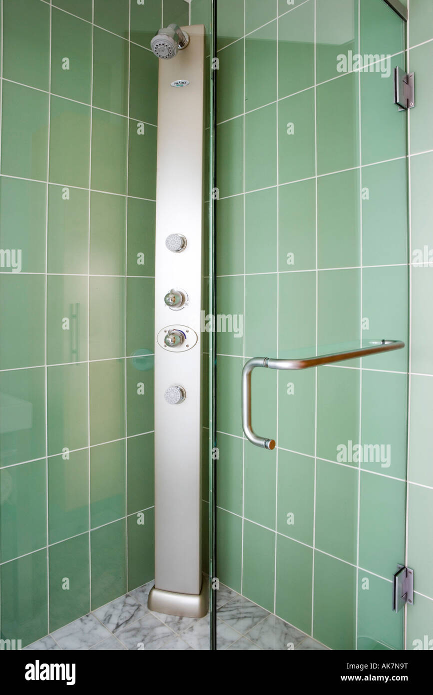 Modern Shower with Green Tile Stock Photo Alamy