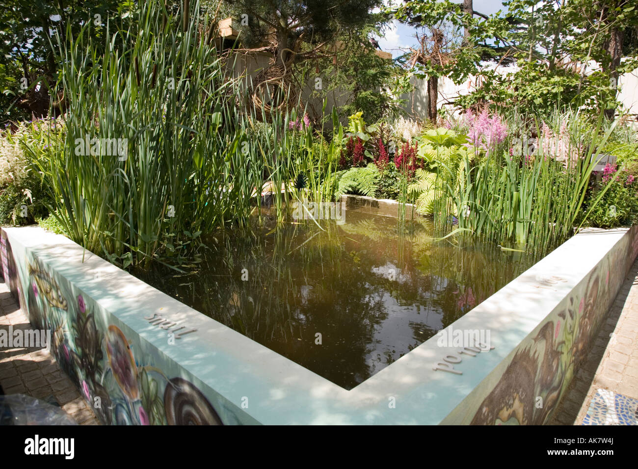 water garden pond in The Growing Schools Garden at Hampton Court Flower