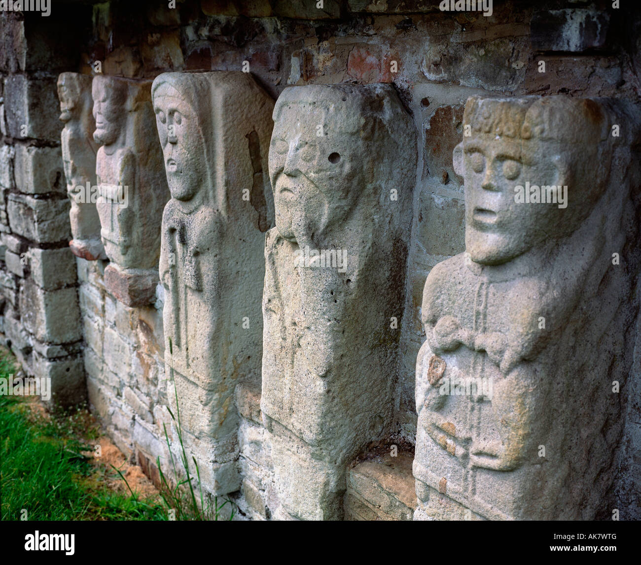 Carved figures of churchmen on White Island, Lough Erne, Co. Fermanagh Stock Photo