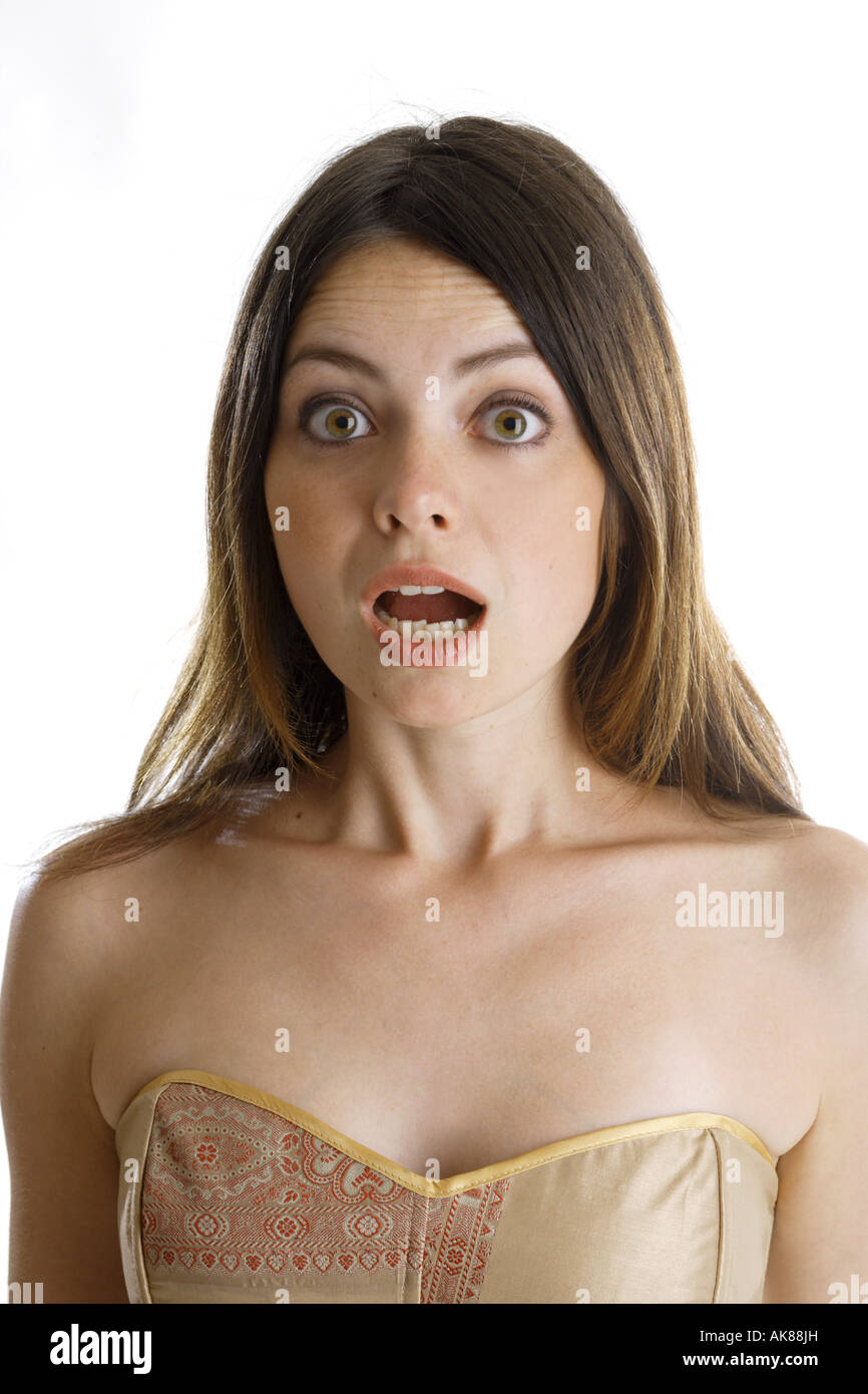 young woman frightening Stock Photo