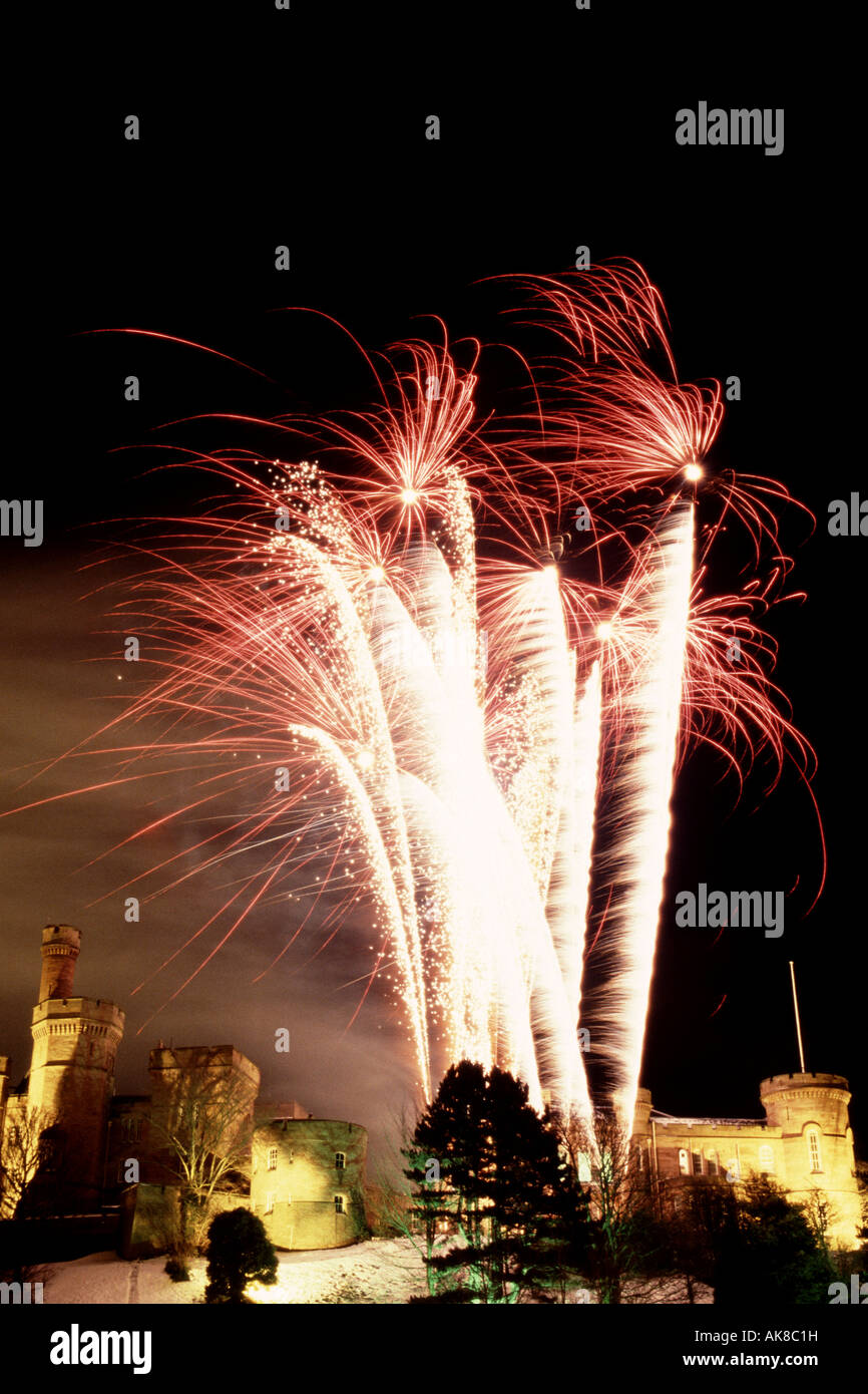 Fireworks above Inverness Castle, Inverness, Scotland, UK at New Year