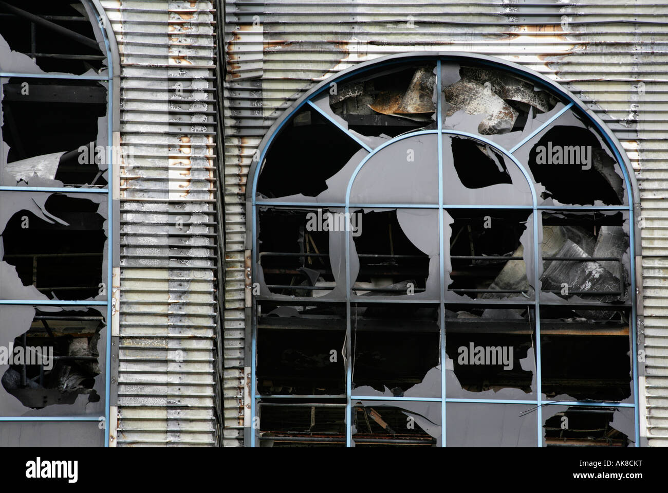 Detail of disused and burntout factory, Ladysmith Road, Grimsby Stock