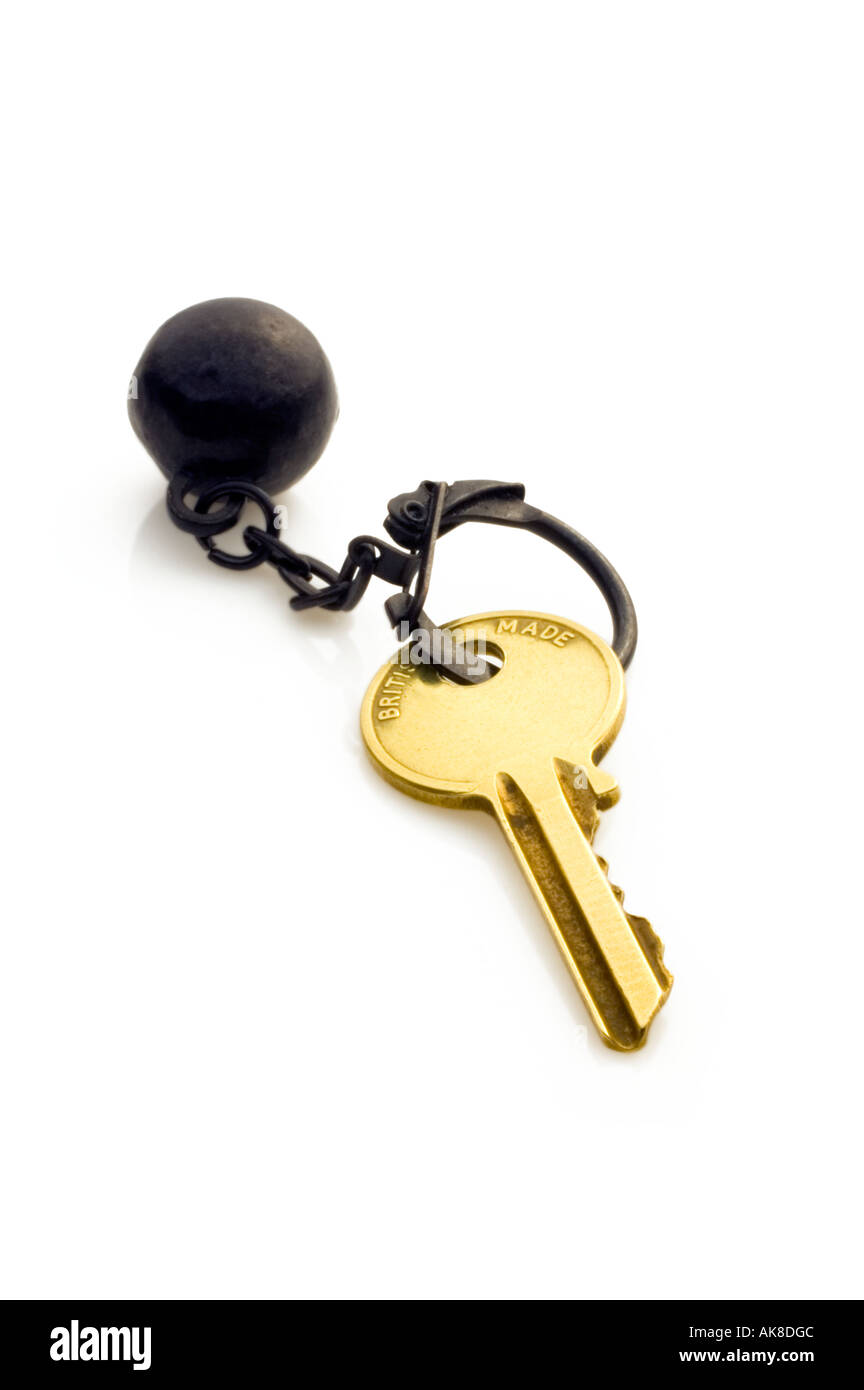 Door key with ball and chain Stock Photo Alamy