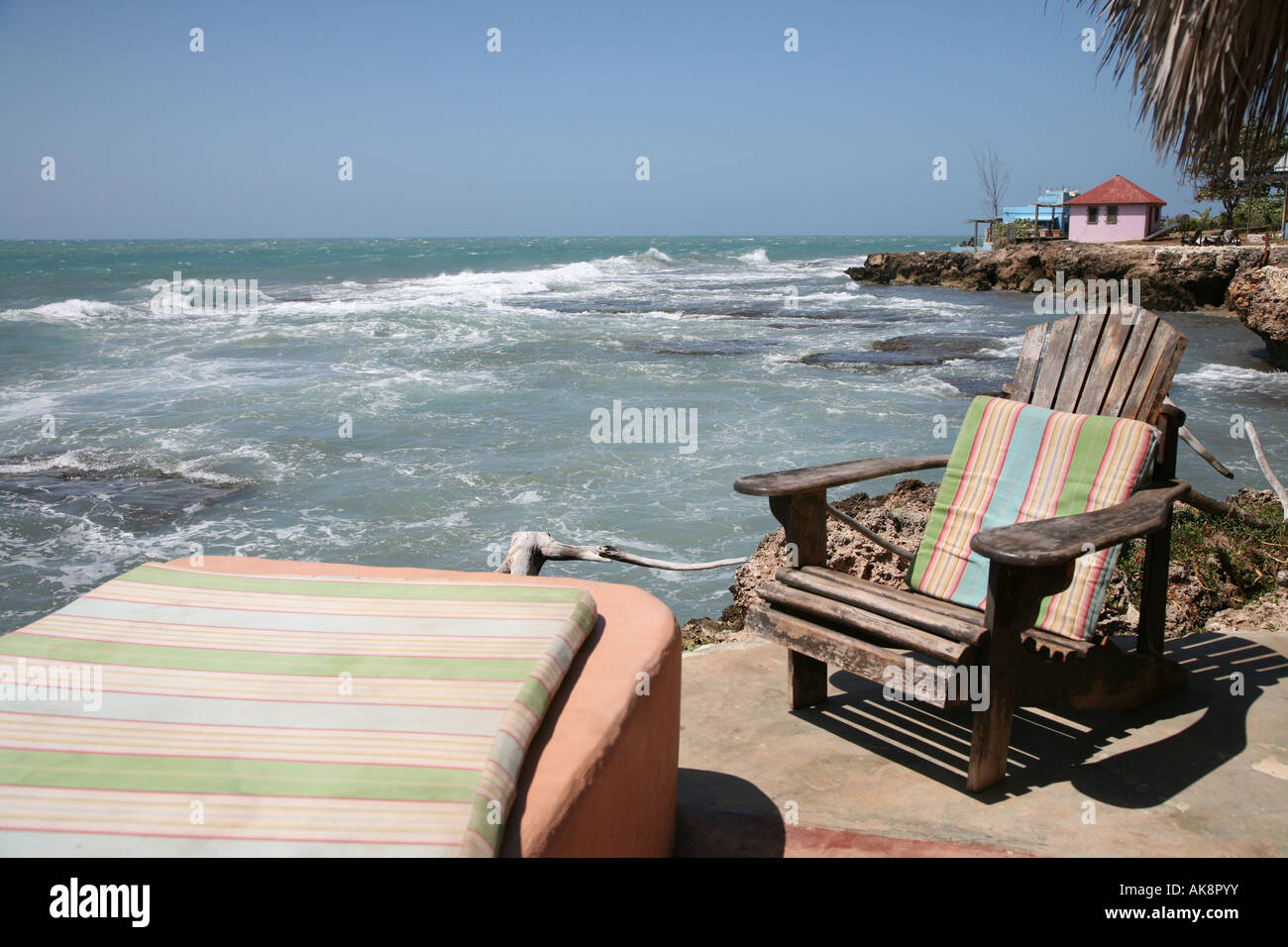 View of of Ocean in Jamaica from Jakes a popular holiday hostel hotel Stock Photo