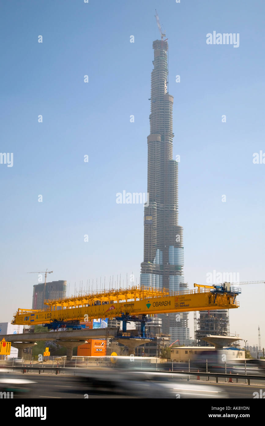 Unfinished Buildng UAE. Burj Khalifa  or Burj Dubai  'Dubai Tower' is the world's tallest skyscraper under construction in Dubai, Stock Photo