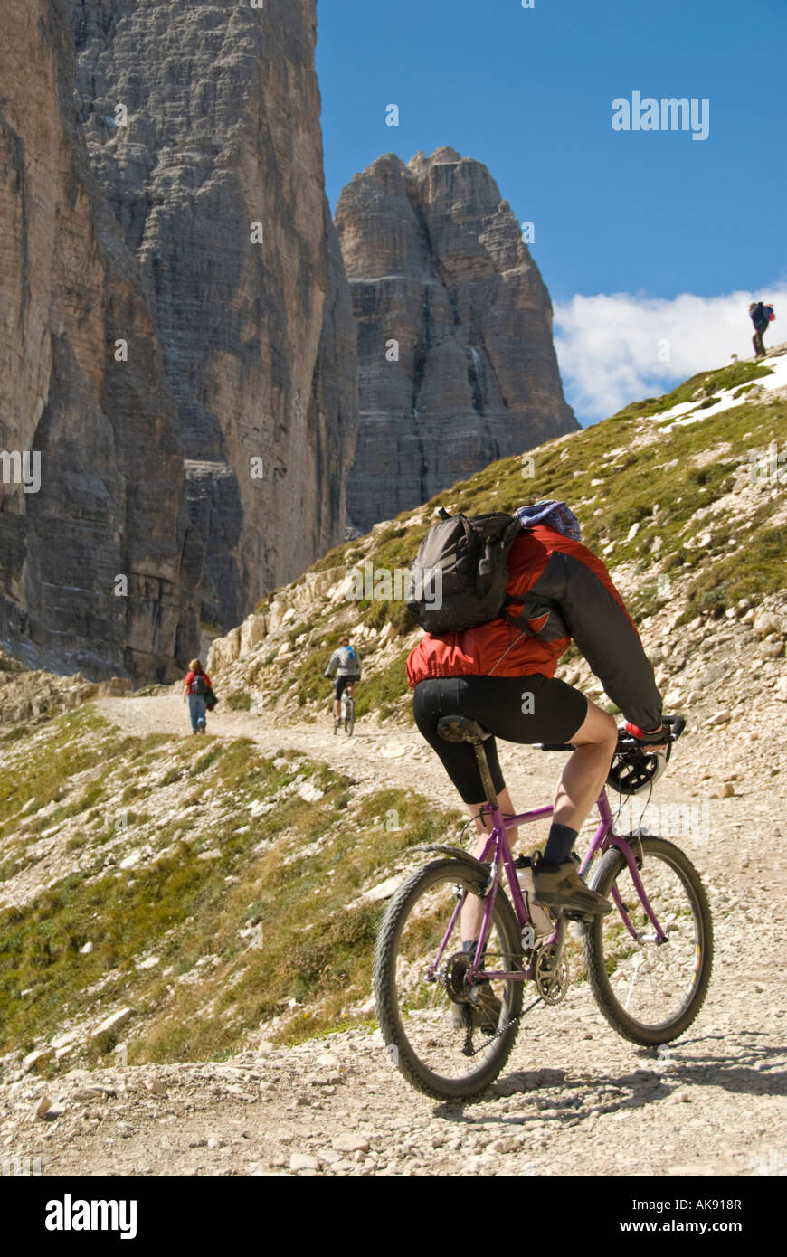 Endurance Mountain Biker in the Dolomites Stock Photo