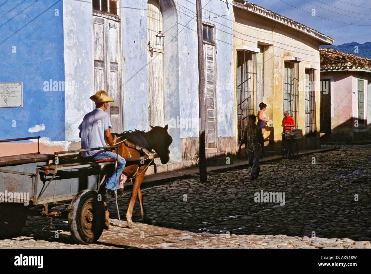 Street scene with horse cart in Trinidad Cuba Stock Photo