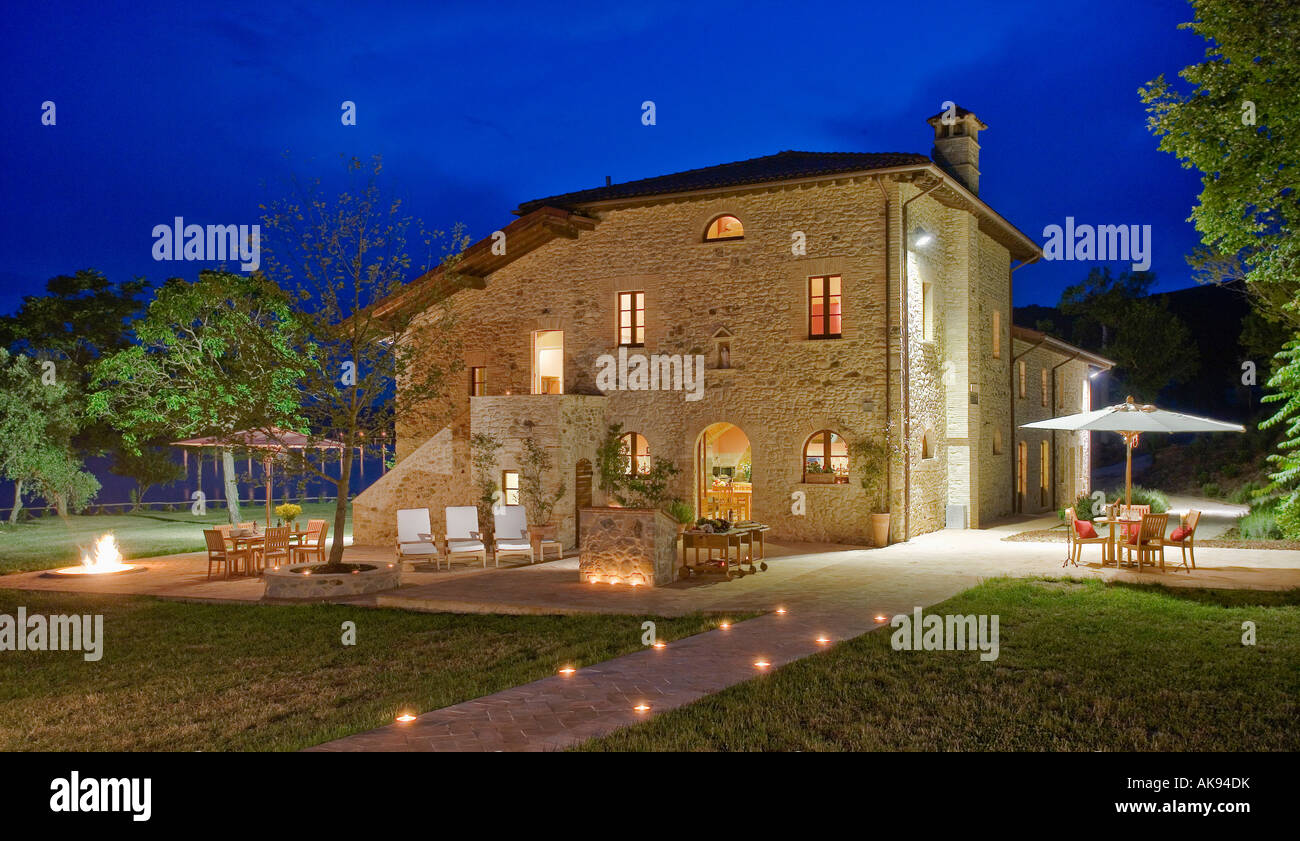 Traditional house in Umbria lit at night Stock Photo Alamy