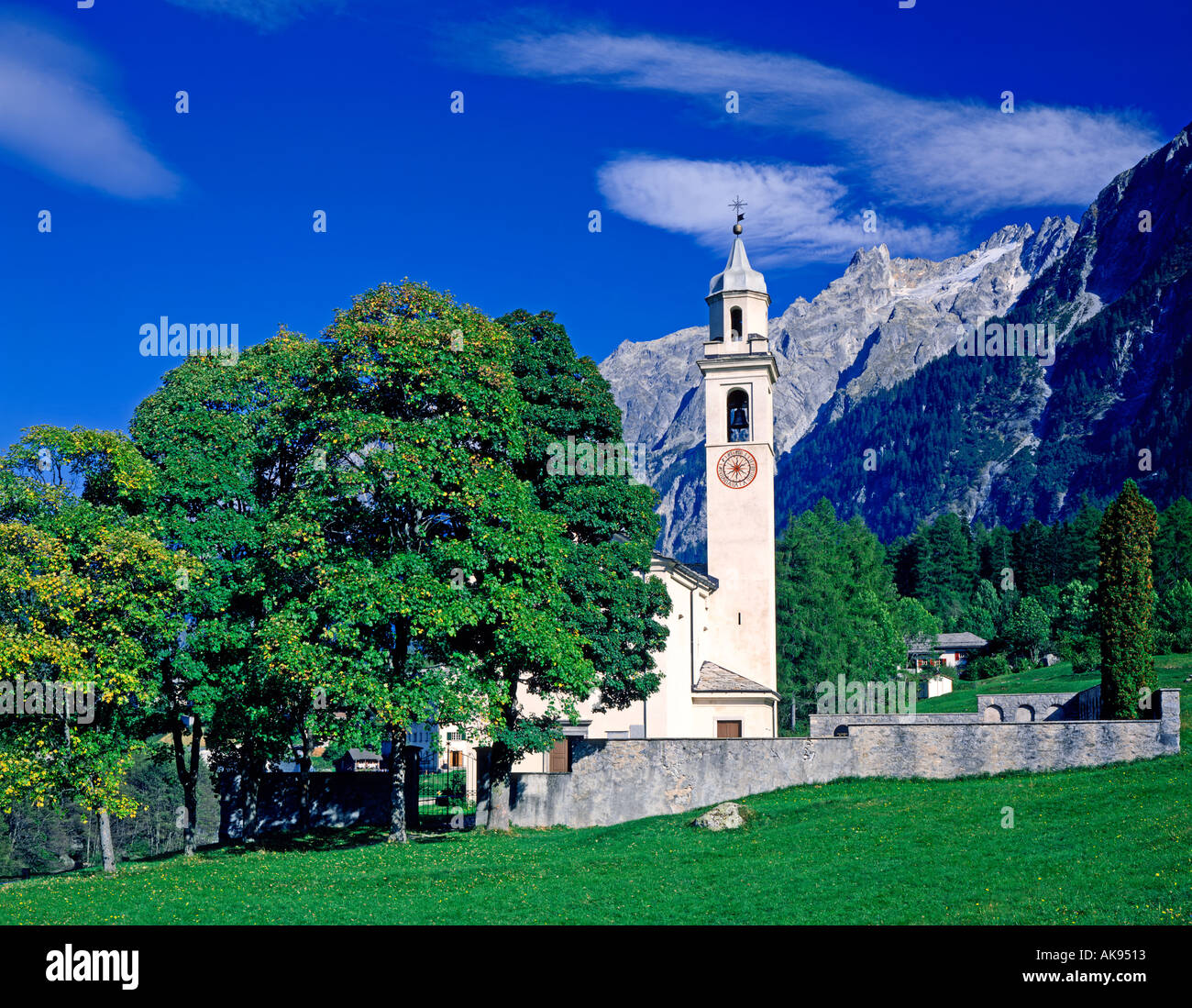 Alpine village church in Italy Stock Photo
