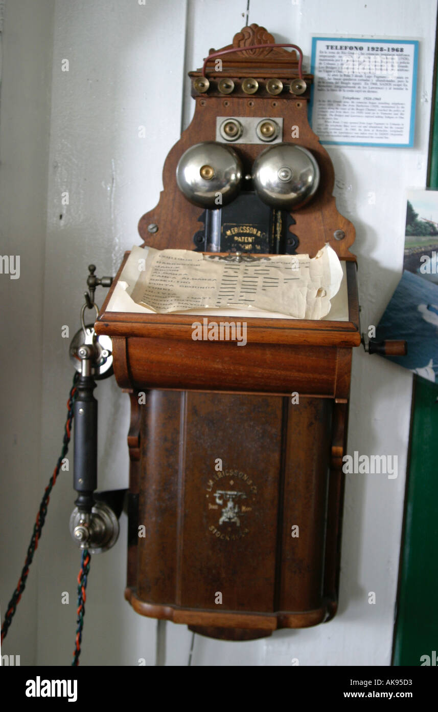 Historic Telephone in use at Harberton Estancia, Tierra del Fuego ,Argentina from 1928 until 1963 Stock Photo