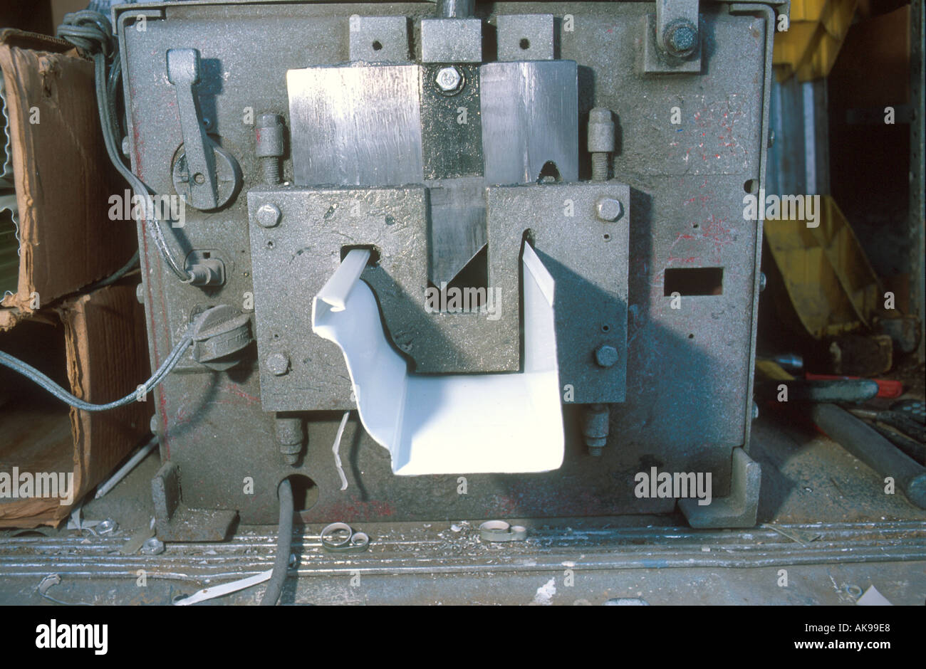 Aluminum continuous rain gutter machine Stock Photo Alamy