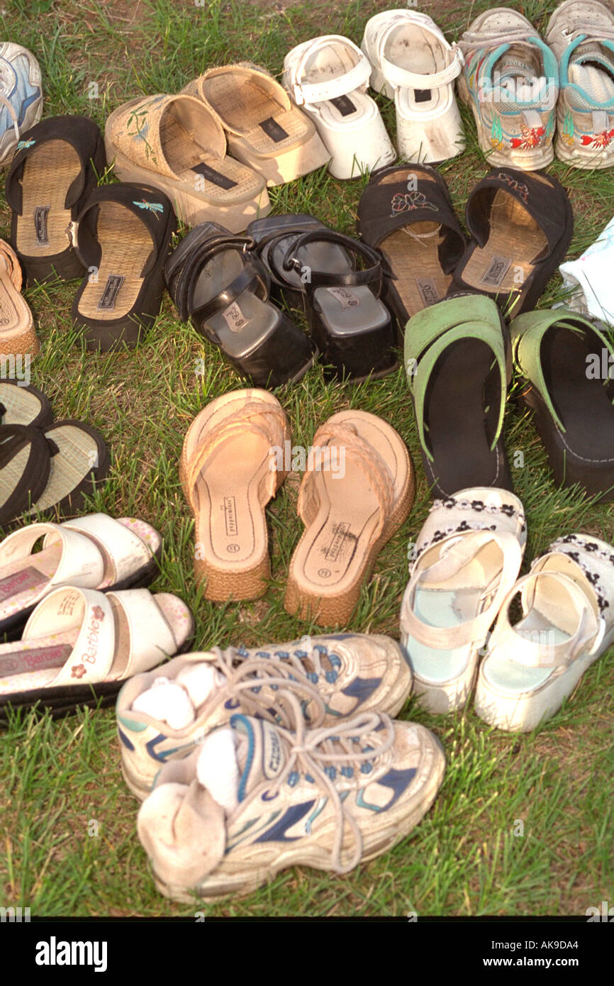 Shoes of Hmong dancers age 12 at Taste of Frogtown Festival. St Paul Minnesota USA Stock Photo