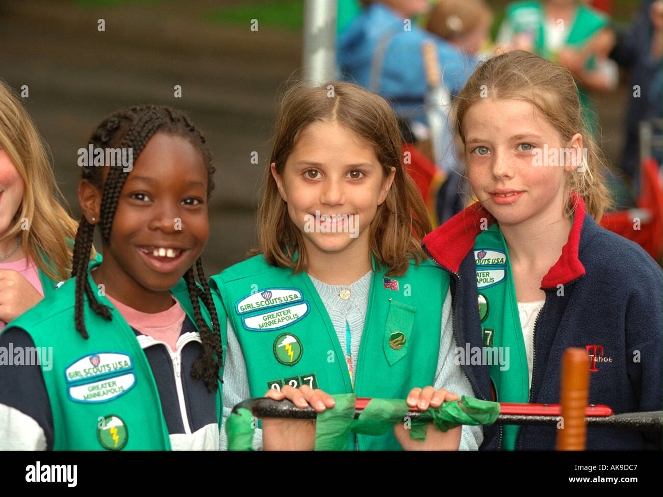 Girl Scouts age 11 at Parktacular Parade. St Louis Park Minnesota USA Stock Photo