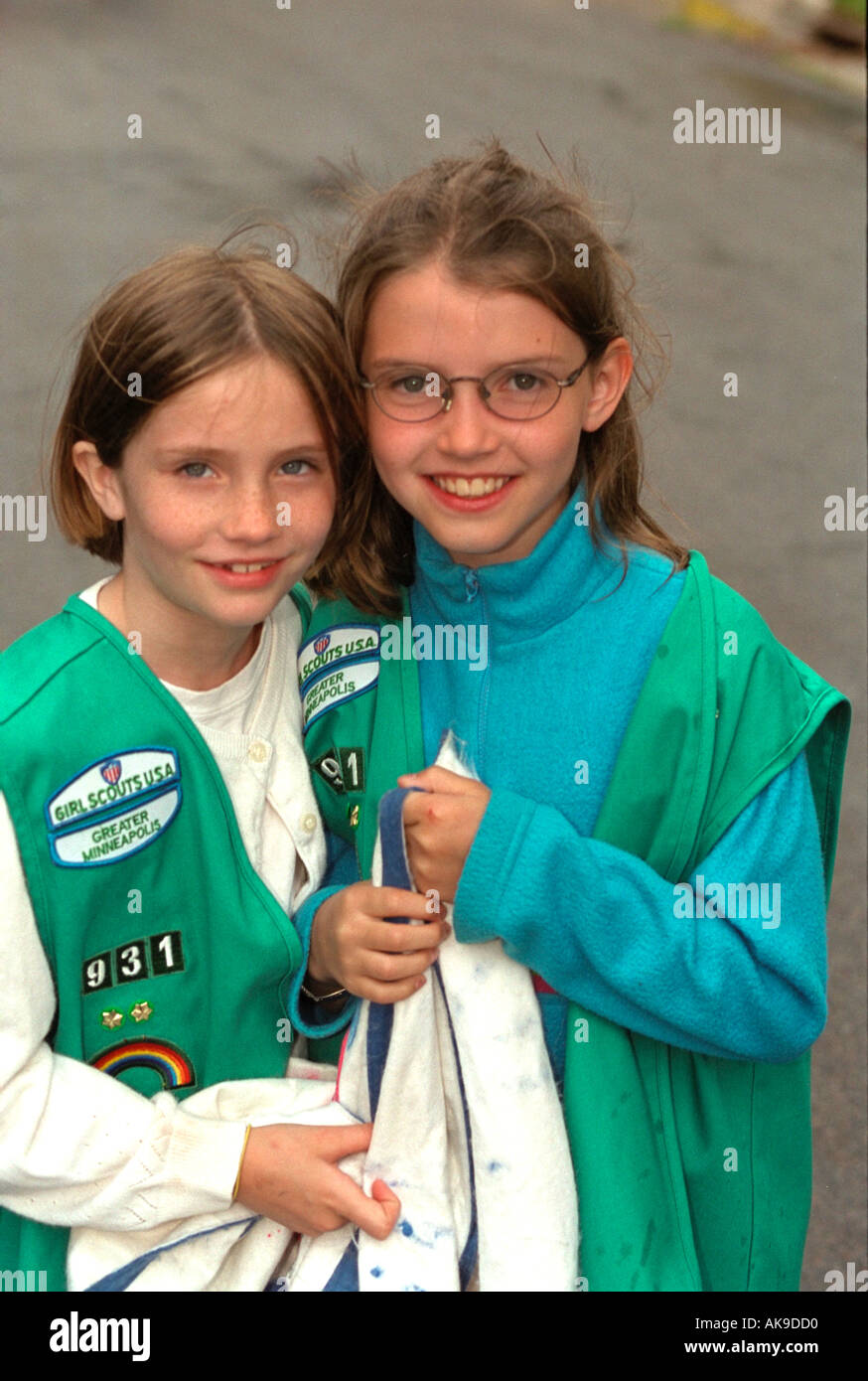 Girl Scouts age 10 at Parktacular Parade. St Louis Park Minnesota USA Stock Photo