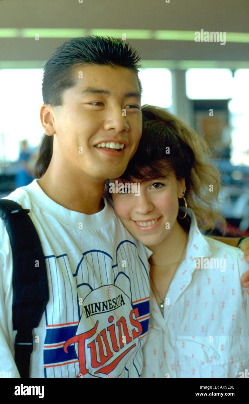 japanese girl friend 18 Japanese ex student age 22 at airport farewell with friend age 18.  Minneapolis Minnesota USA Stock Photo - Alamy