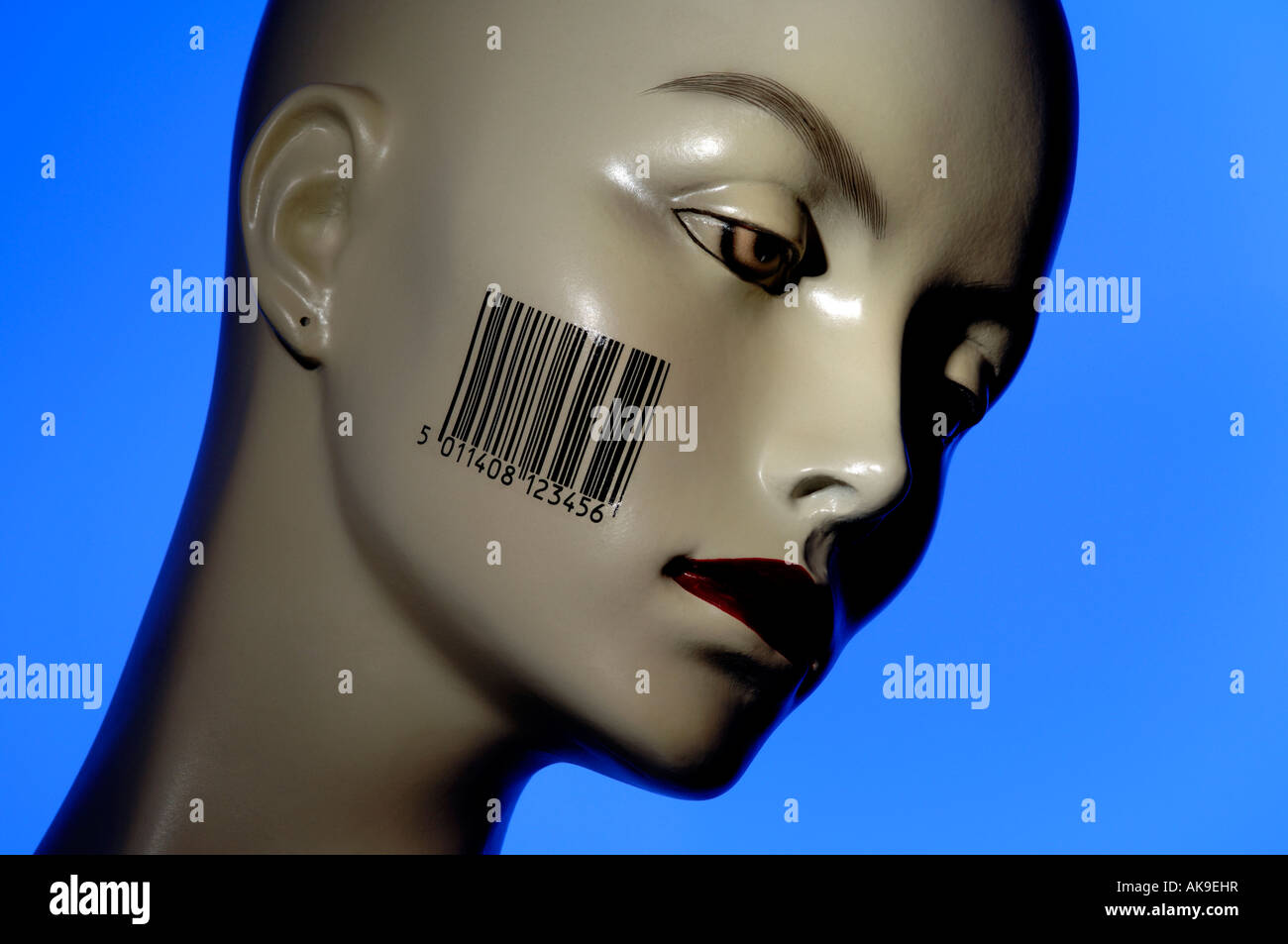Mannequin head and bar code Stock Photo Alamy