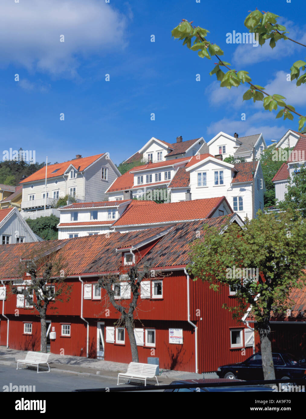 Picturesque brightly painted timber houses, Kragerø, Telemark, Norway. Stock Photo