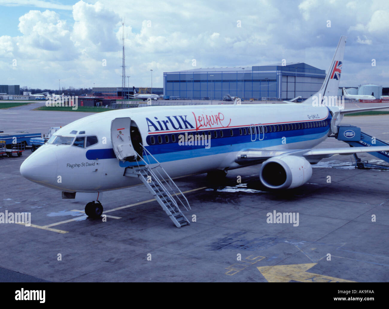 Jet airliner; an "Air UK" aeroplane at Manchester Airport, Greater