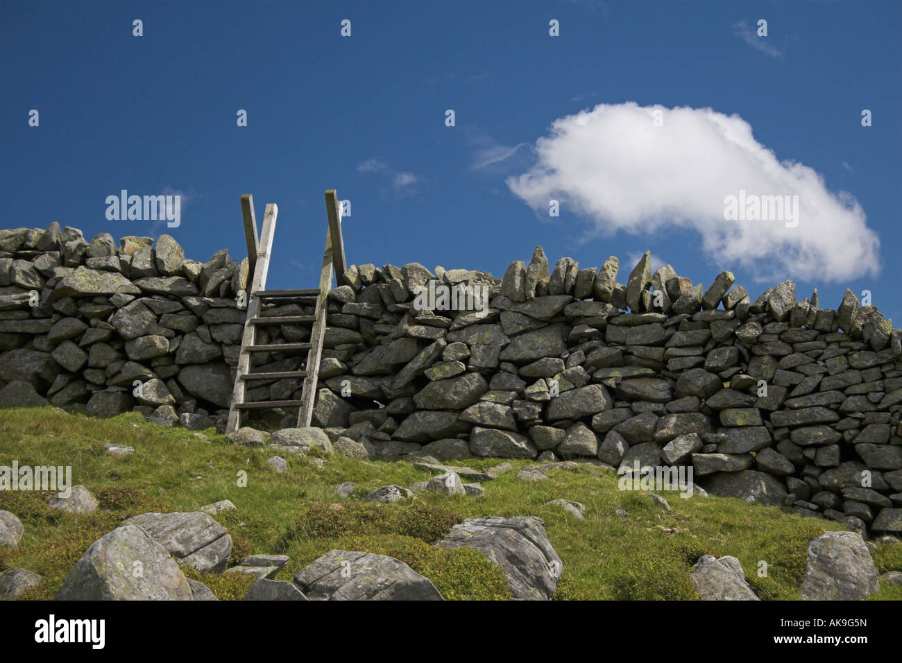 Stile over a dry stone wall Stock Photo Alamy