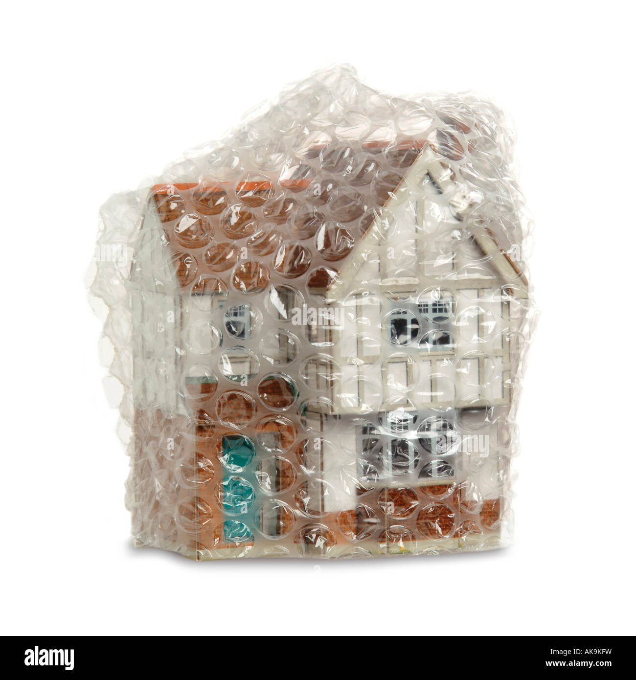 House wrapped in bubble wrap Stock Photo