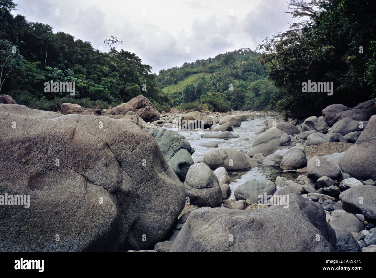 Rocks and boulders in a stream in the mountains southwest of Baracoa ...