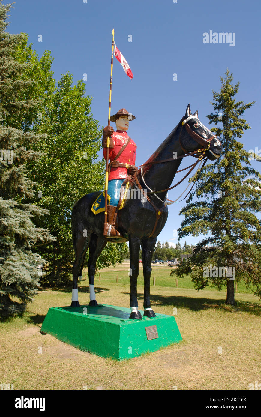 Statue of Canadian Mountie at Visitors Tourists Center North Battleford Saskatchewan Canada
