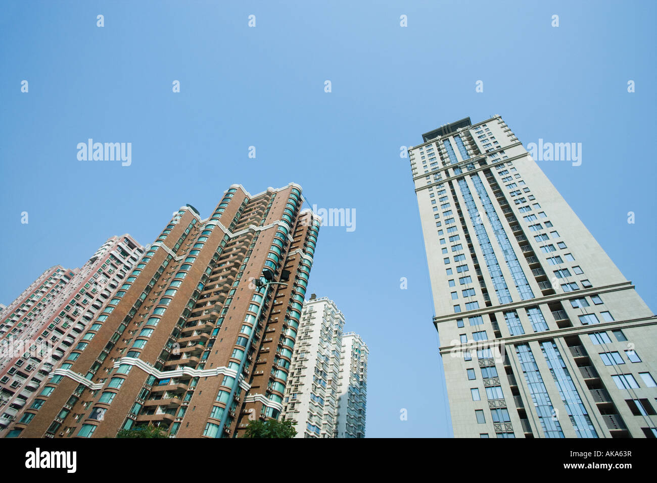 China, Guangdong Province, Guangzhou, high rises, low angle view Stock Photo