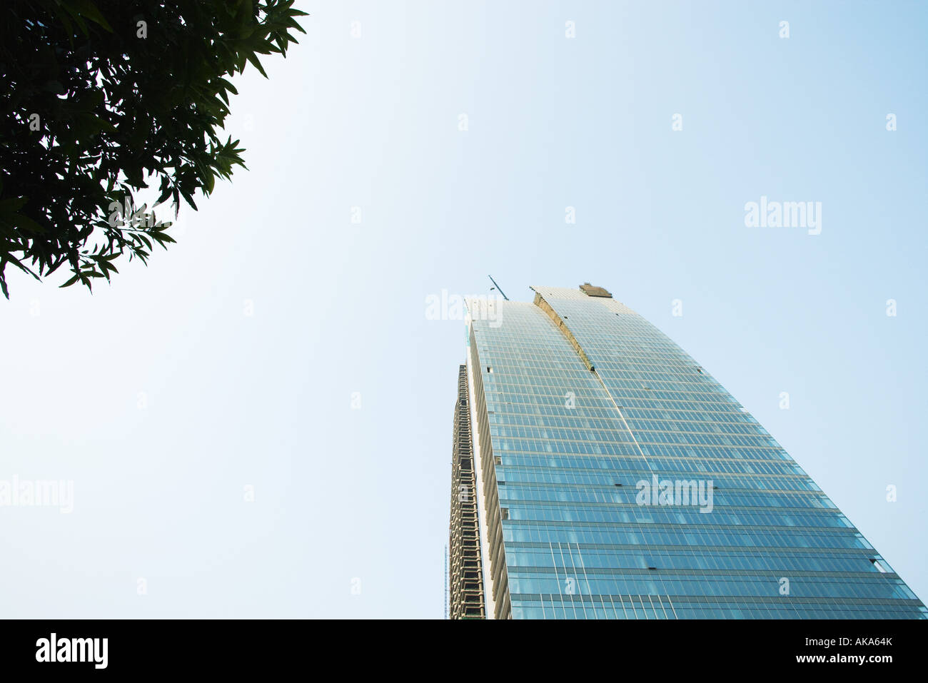 China, Guangdong Province, Guangzhou, office building under construction, low angle view Stock Photo