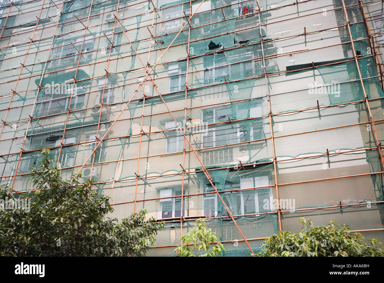 Scaffolding on apartment building Stock Photo