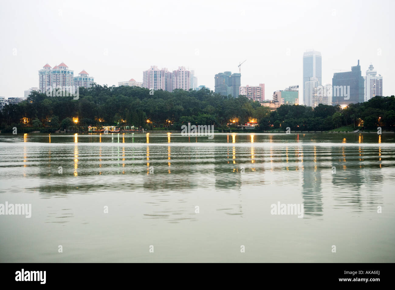 China, Guangdong Province, Guangzhou, view of skyscrapers in distance Stock Photo