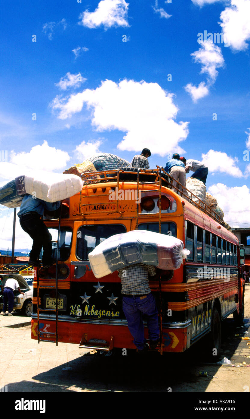 Loading a bus Huehuetenango Guatemala Stock Photo