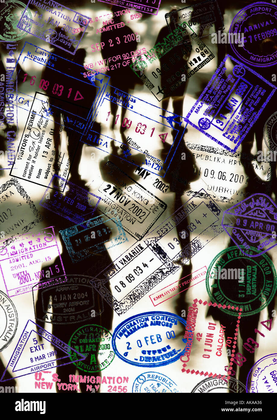 Passport Immigration Visa stamp Montage Stock Photo